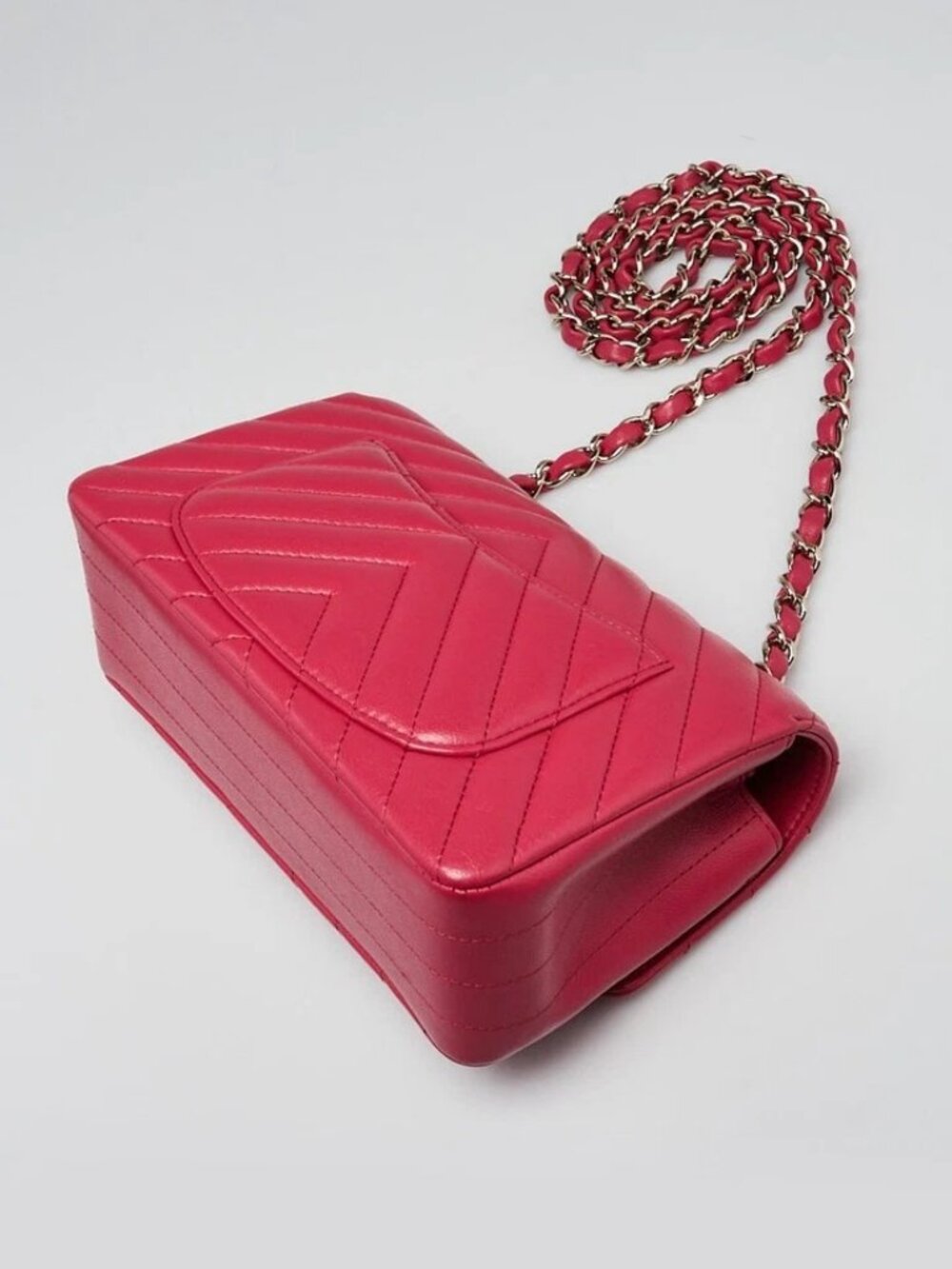 Chanel Pink Chevron Quilted Lambskin Leather Classic Mini Rectangular Bag - Picture 3 of 11